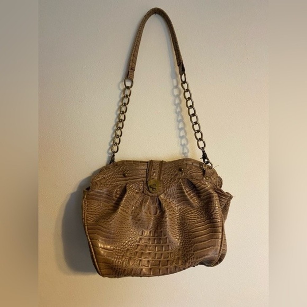 Braciano Women's Large Leather Croc Embossed Shoulder Bag
